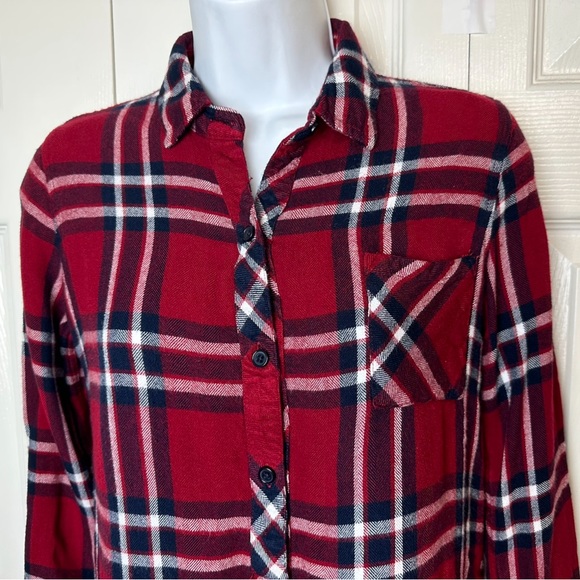 RAILS Hunter Plaid Button Down Shirt Top Blouse Carmine Red White Navy Blue - Picture 4 of 13